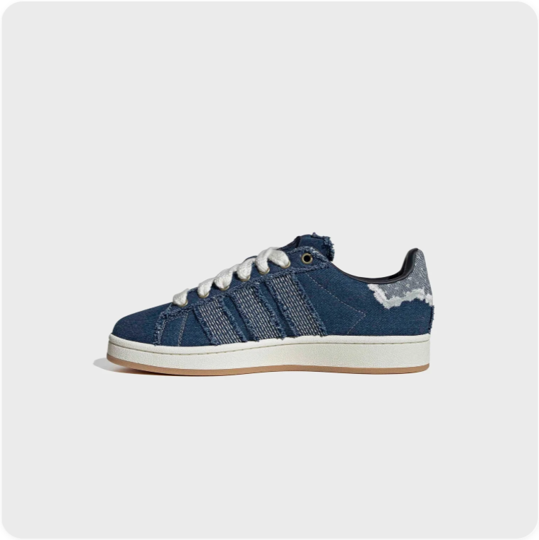 Blue Denim-Look Low-Top Sneakers – Frayed Stripes & Cream Sole