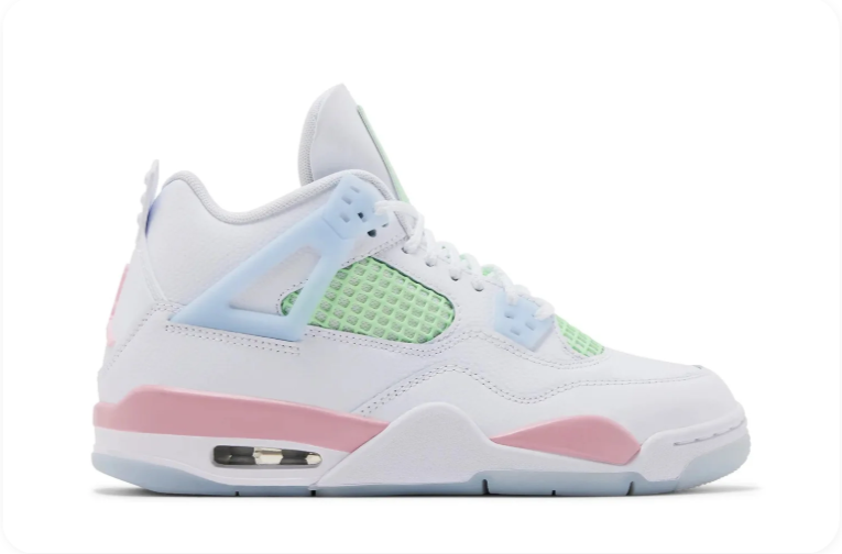Air Jordan 4 Sneakers – White with Pastel Pink, Blue & Mint Accents