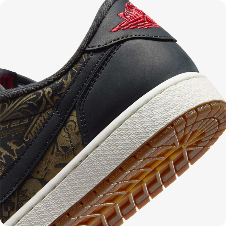 Air Jordan 1 Low-Top Sneakers – Black & Olive Pattern with Gum Outsole