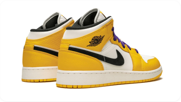 Air Jordan 1 Mid Sneakers – Yellow & White with Purple Laces