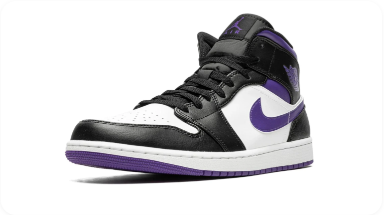Air Jordan 1 Mid Sneakers – Black, White & Purple