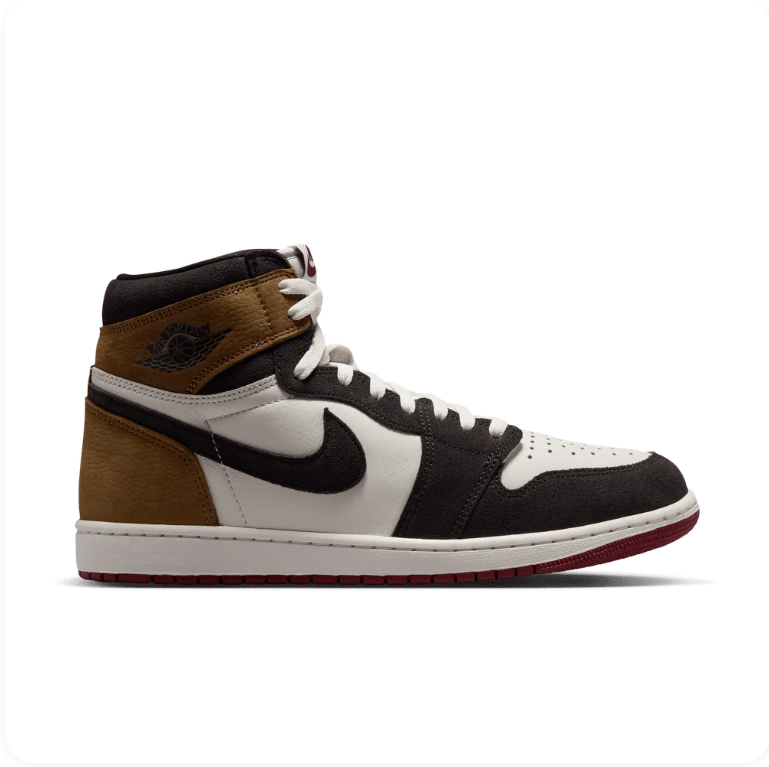 Air Jordan 1 High-Top Sneakers – Brown, Black & White with Burgundy Outsole