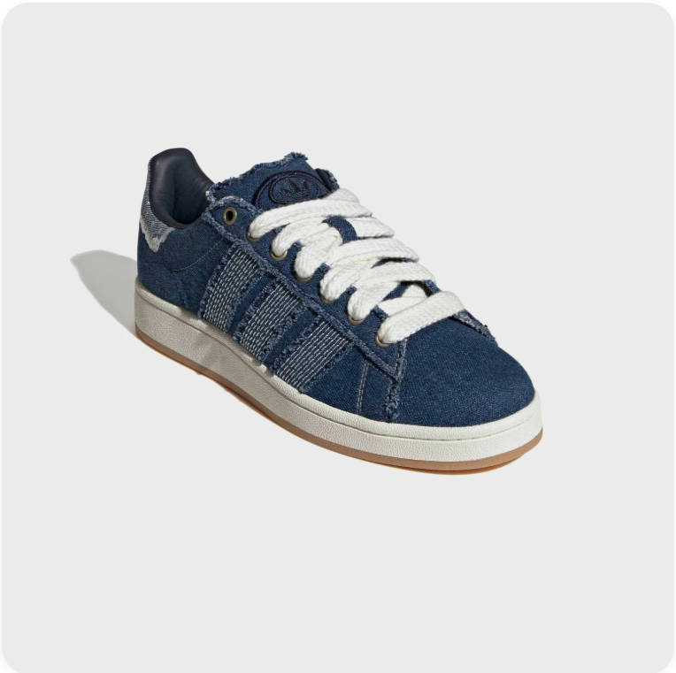 Blue Denim-Look Low-Top Sneakers – Frayed Stripes & Cream Sole