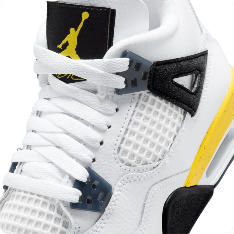 Air Jordan 4 Sneakers – White, Black & Speckled Yellow