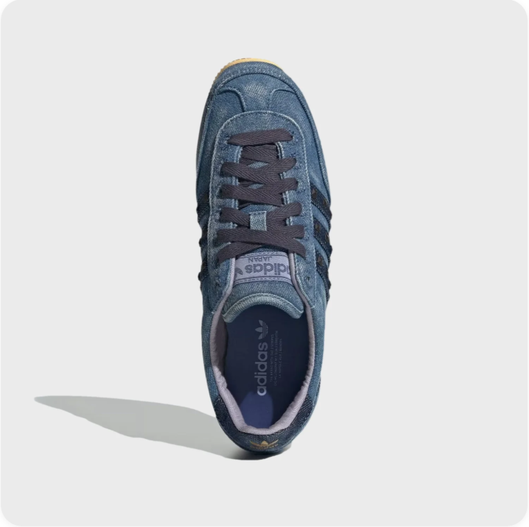 Adidas Low-Top Sneakers – Denim Blue with Dark Stripes & Gum-Colored Sole