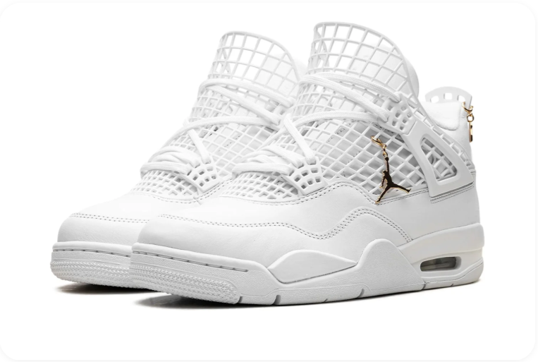Air Jordan 4-Style Sneakers – White with Gold-Tone Charms