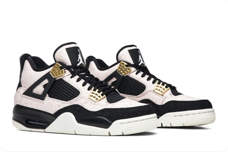 Air Jordan 4 Sneakers – Cream, Black & Metallic Gold Accents