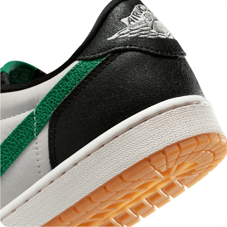 Air Jordan 1 Low-Top Sneakers – Black, White & Green with Gum Outsole