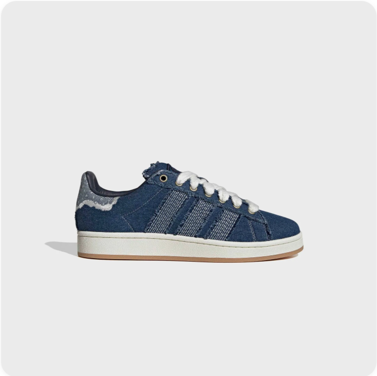 Blue Denim-Look Low-Top Sneakers – Frayed Stripes & Cream Sole