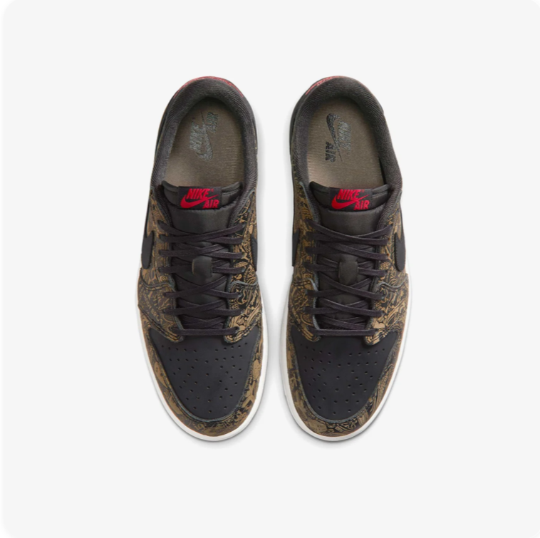 Air Jordan 1 Low-Top Sneakers – Black & Olive Pattern with Gum Outsole