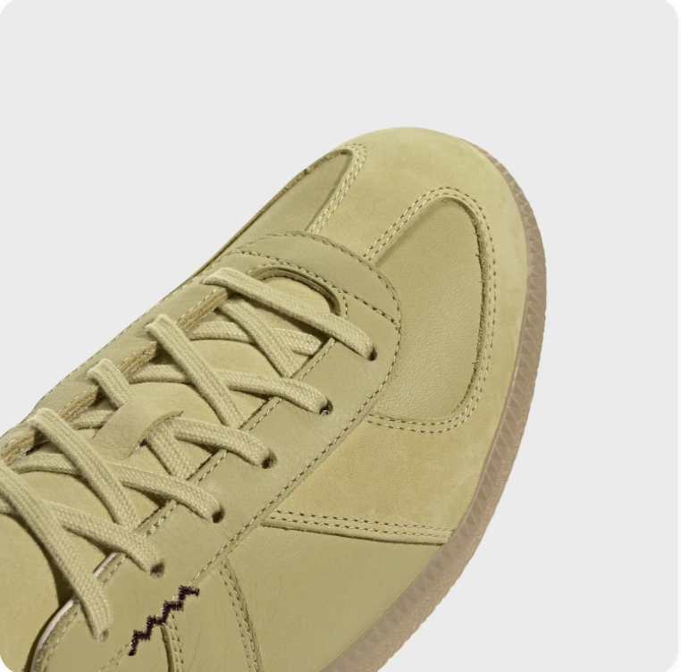 Adidas Light Olive Low-Top Sneakers – Tonal Panels & Gum-Colored Sole