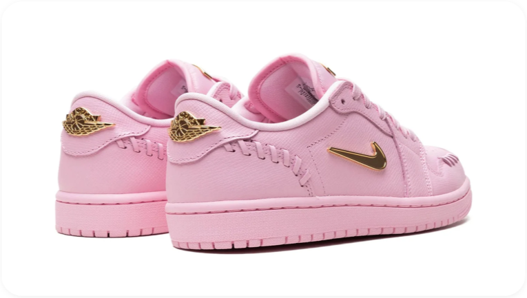 Air Jordan 1 Low Sneakers – Pink with Metallic Gold Swoosh
