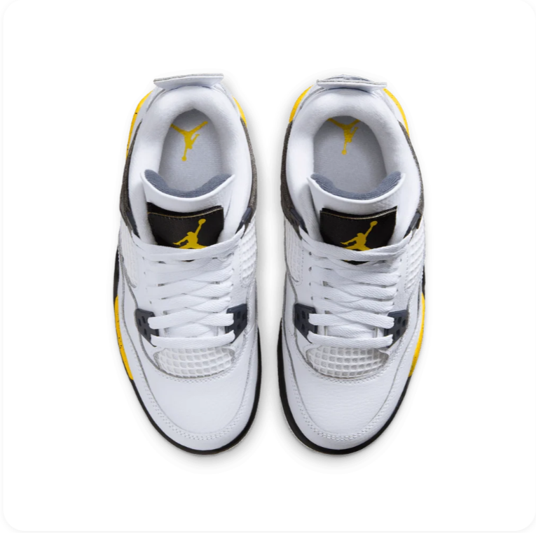 Air Jordan 4 Sneakers – White, Black & Speckled Yellow