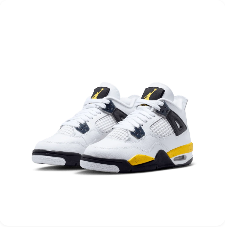 Air Jordan 4 Sneakers – White, Black & Speckled Yellow
