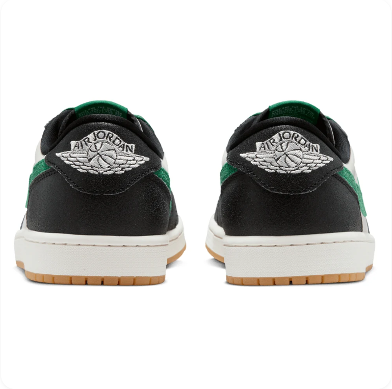 Air Jordan 1 Low-Top Sneakers – Black, White & Green with Gum Outsole