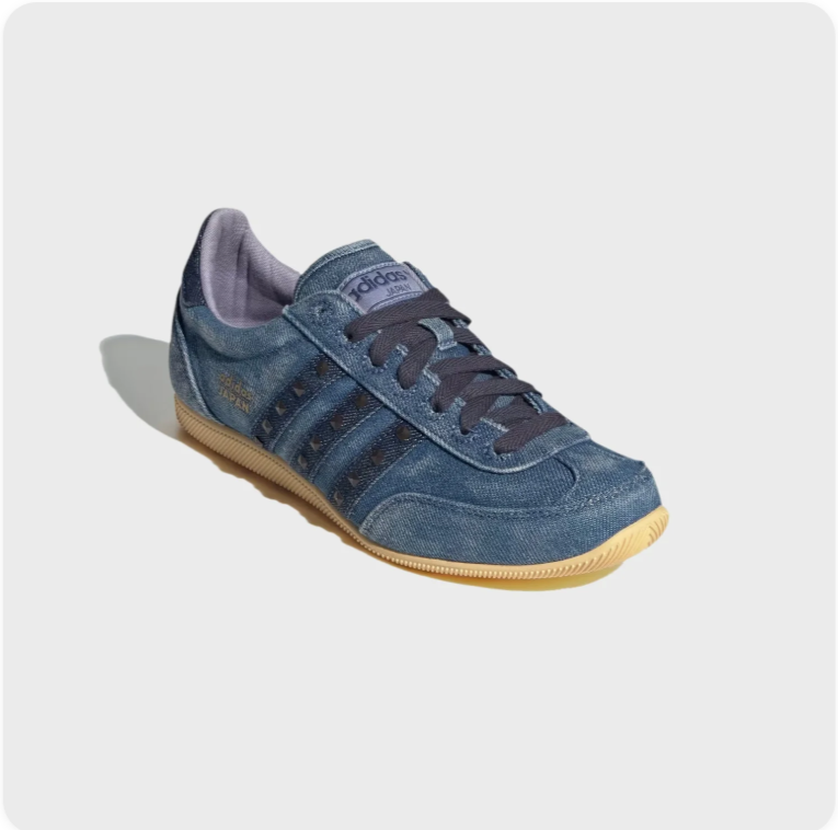 Adidas Low-Top Sneakers – Denim Blue with Dark Stripes & Gum-Colored Sole