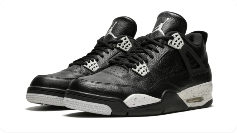 Air Jordan 4 Sneakers – Black with Speckled Light Grey Accents