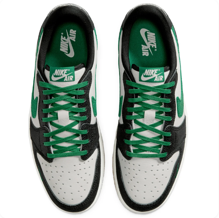 Air Jordan 1 Low-Top Sneakers – Black, White & Green with Gum Outsole