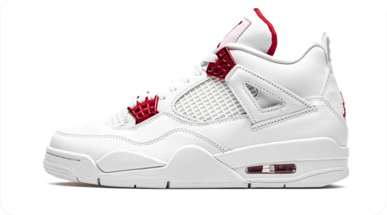 Air Jordan 4 Sneakers – White with Metallic Red Accents