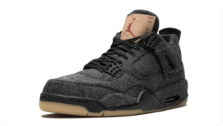 Air Jordan 4 Sneakers – Textured Charcoal & Black with Tan Accents