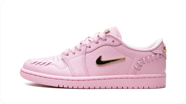 Air Jordan 1 Low Sneakers – Pink with Metallic Gold Swoosh