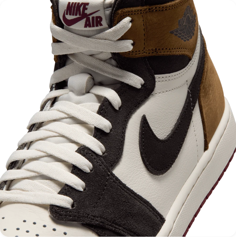 Air Jordan 1 High-Top Sneakers – Brown, Black & White with Burgundy Outsole