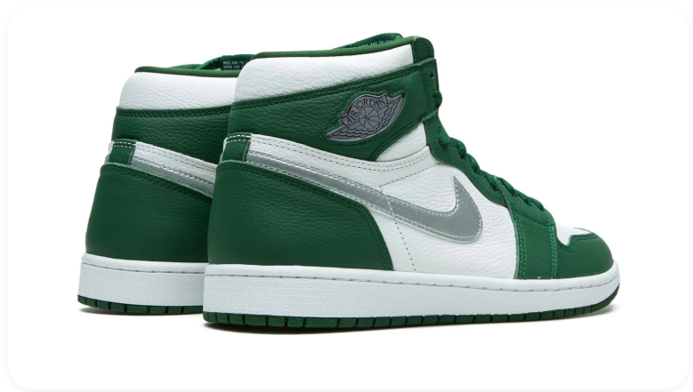 Air Jordan 1 High-Top Sneakers – Green, White & Metallic Silver