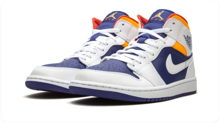 Air Jordan 1 Mid Sneakers – White, Navy & Orange