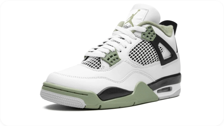 Air Jordan 4 Sneakers – White, Black & Sage Green