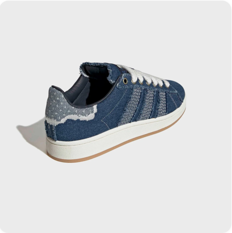 Blue Denim-Look Low-Top Sneakers – Frayed Stripes & Cream Sole