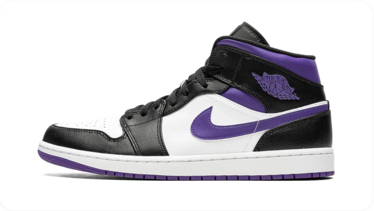 Air Jordan 1 Mid Sneakers – Black, White & Purple
