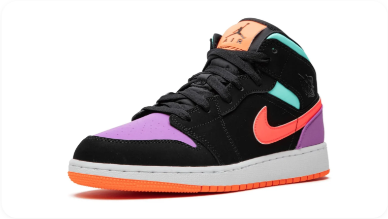 Air Jordan 1 Mid Sneakers – Black, Purple, Mint & Coral