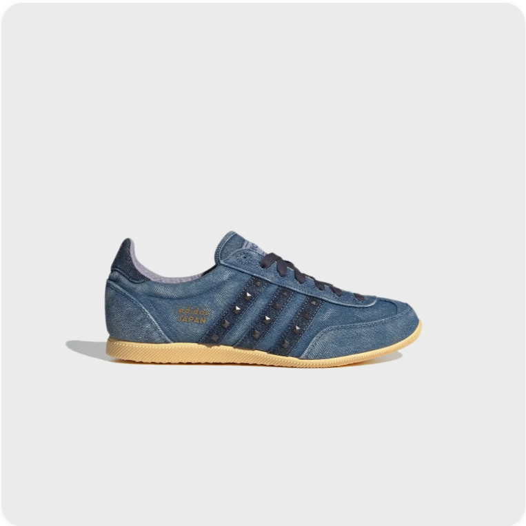 Adidas Low-Top Sneakers – Denim Blue with Dark Stripes & Gum-Colored Sole