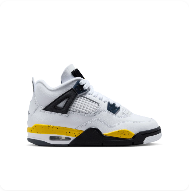 Air Jordan 4 Sneakers – White, Black & Speckled Yellow