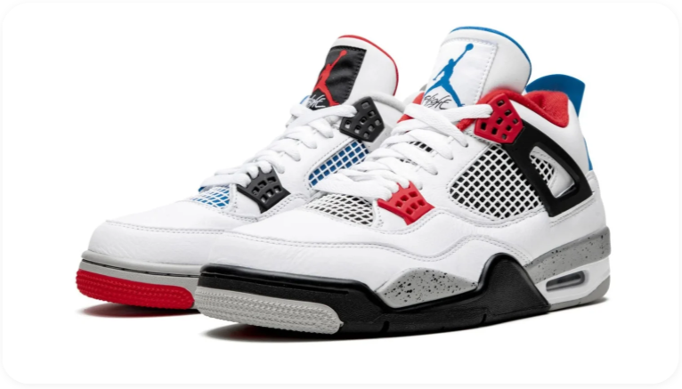 Air Jordan 4 Sneakers – White, Black, Red & Blue