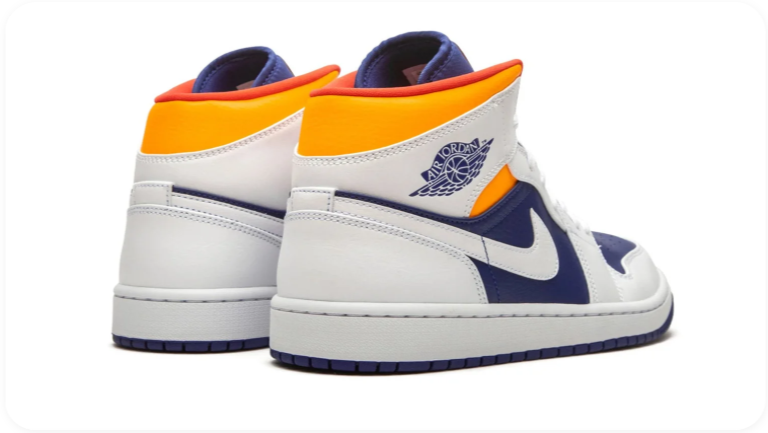 Air Jordan 1 Mid Sneakers – White, Navy & Orange