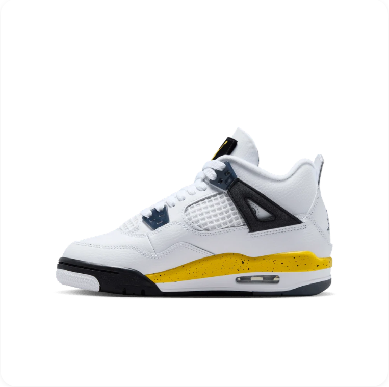 Air Jordan 4 Sneakers – White, Black & Speckled Yellow