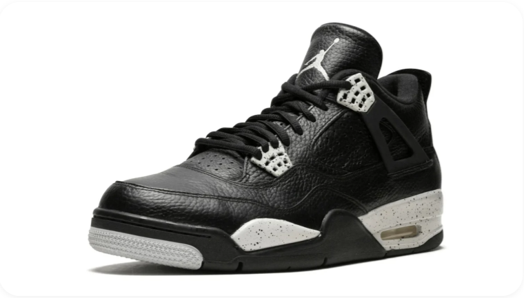 Air Jordan 4 Sneakers – Black with Speckled Light Grey Accents