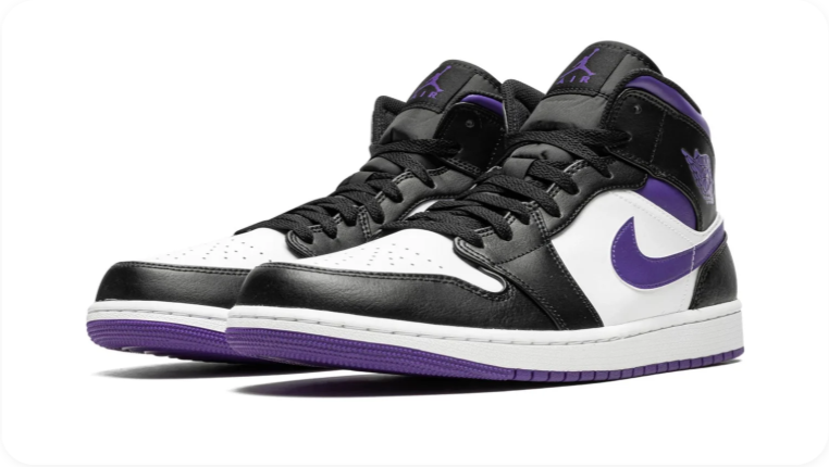 Air Jordan 1 Mid Sneakers – Black, White & Purple