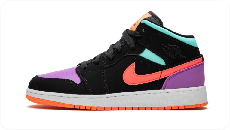 Air Jordan 1 Mid Sneakers – Black, Purple, Mint & Coral