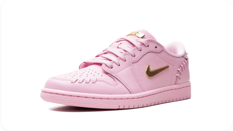Air Jordan 1 Low Sneakers – Pink with Metallic Gold Swoosh