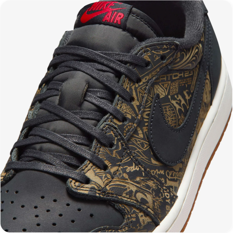 Air Jordan 1 Low-Top Sneakers – Black & Olive Pattern with Gum Outsole