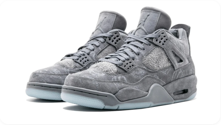 Air Jordan 4 Sneakers – Grey with Tonal Graphics & Icy Outsole