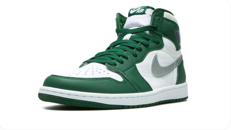 Air Jordan 1 High-Top Sneakers – Green, White & Metallic Silver