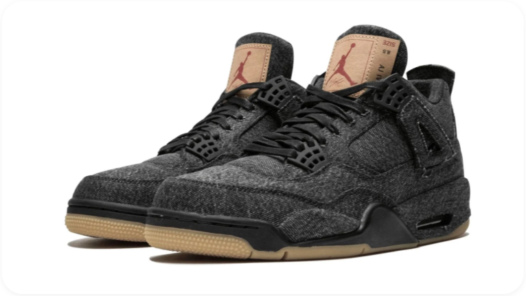 Air Jordan 4 Sneakers – Textured Charcoal & Black with Tan Accents