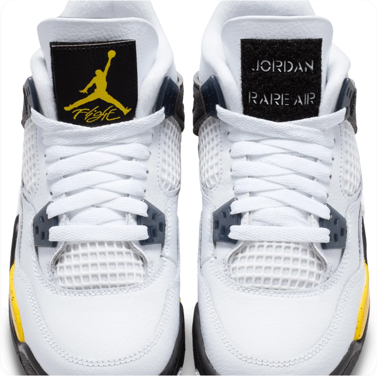 Air Jordan 4 Sneakers – White, Black & Speckled Yellow