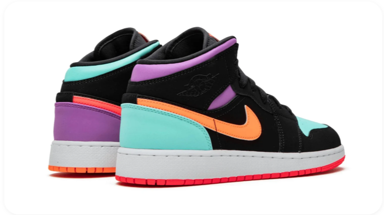 Air Jordan 1 Mid Sneakers – Black, Purple, Mint & Coral