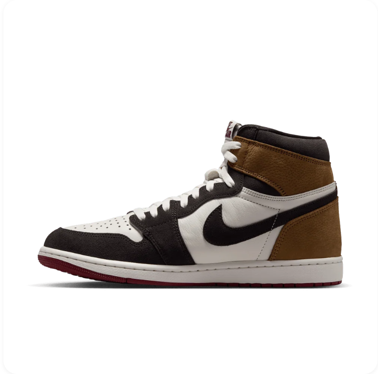 Air Jordan 1 High-Top Sneakers – Brown, Black & White with Burgundy Outsole