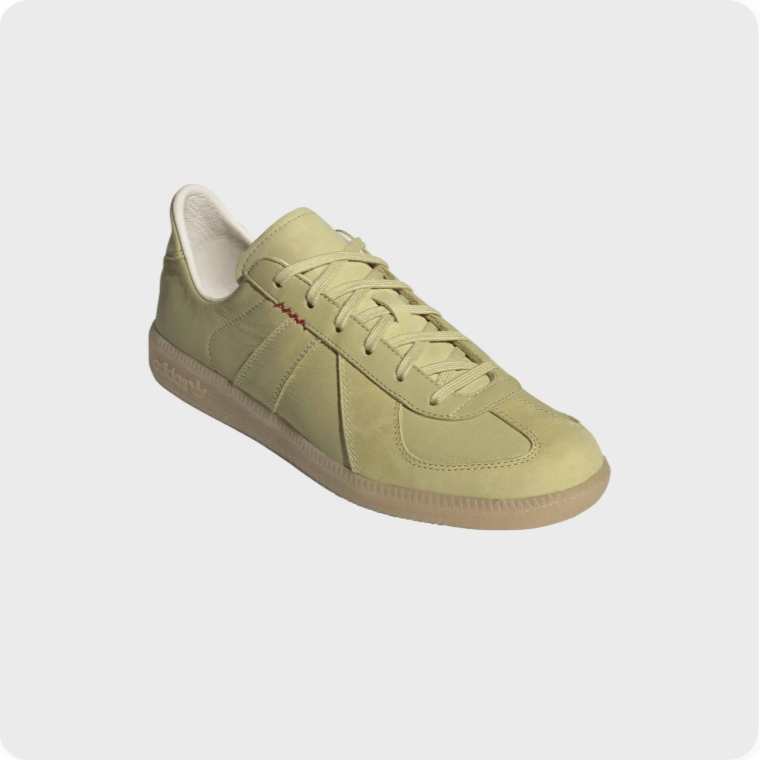 Adidas Light Olive Low-Top Sneakers – Tonal Panels & Gum-Colored Sole