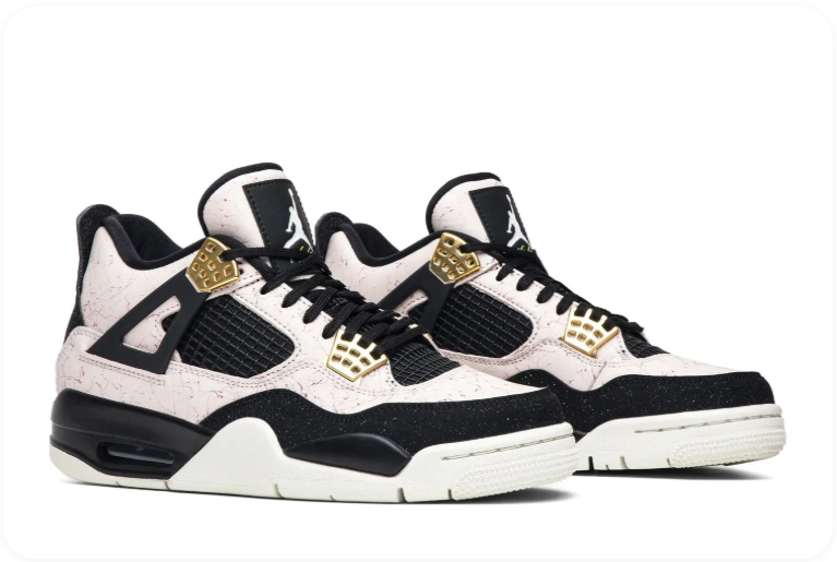 Air Jordan 4 Sneakers – Cream, Black & Metallic Gold Accents